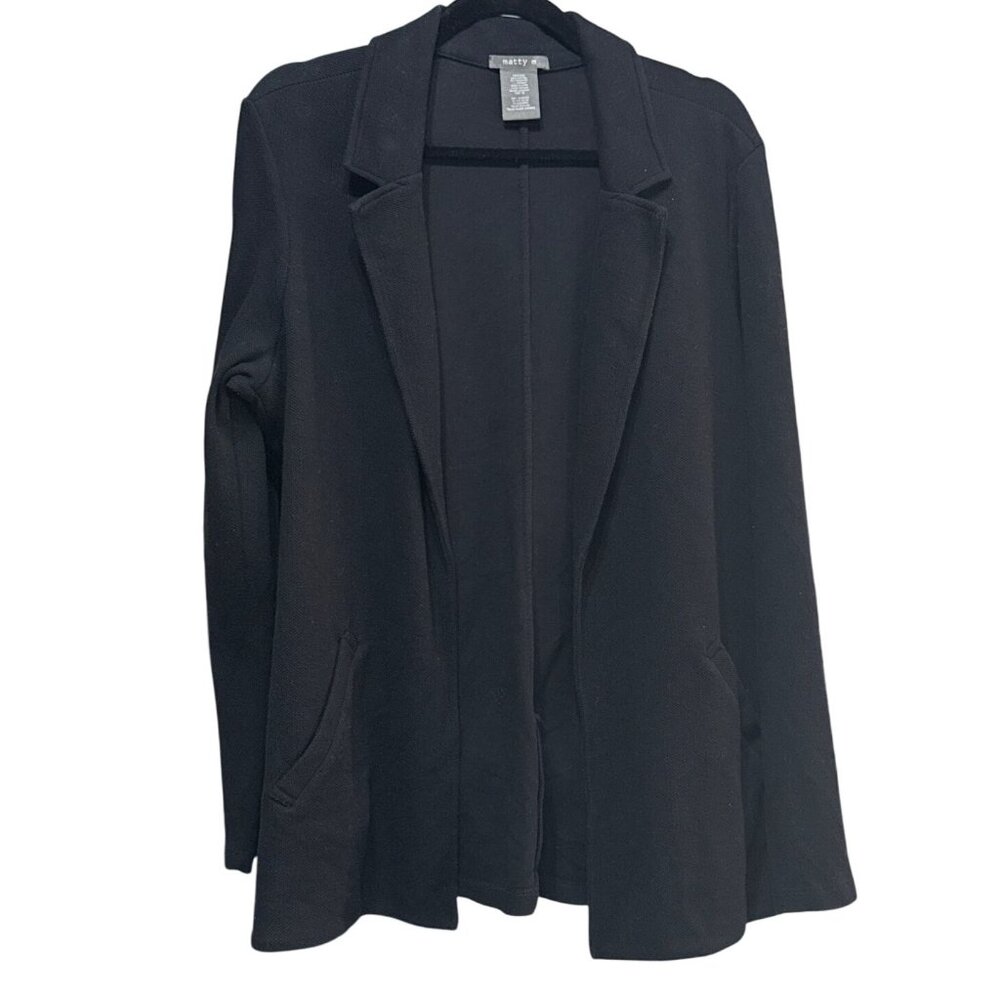 Matty M Womens Black Knit Boyfriend Open Front Blazer Lightweight Stretch XL